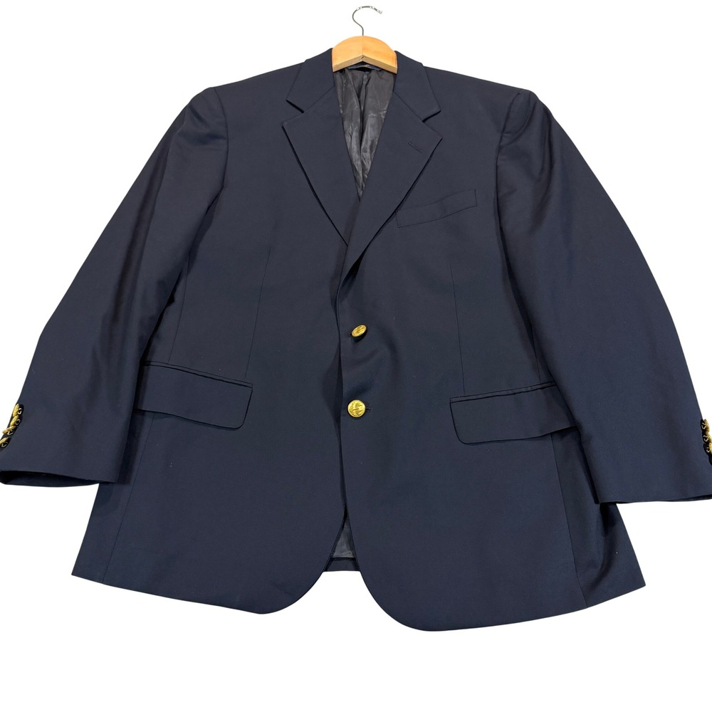 Brooks Brothers 346 Men 40S Slim Navy Wool 2-Button Gold Crest Blazer Sport Coat